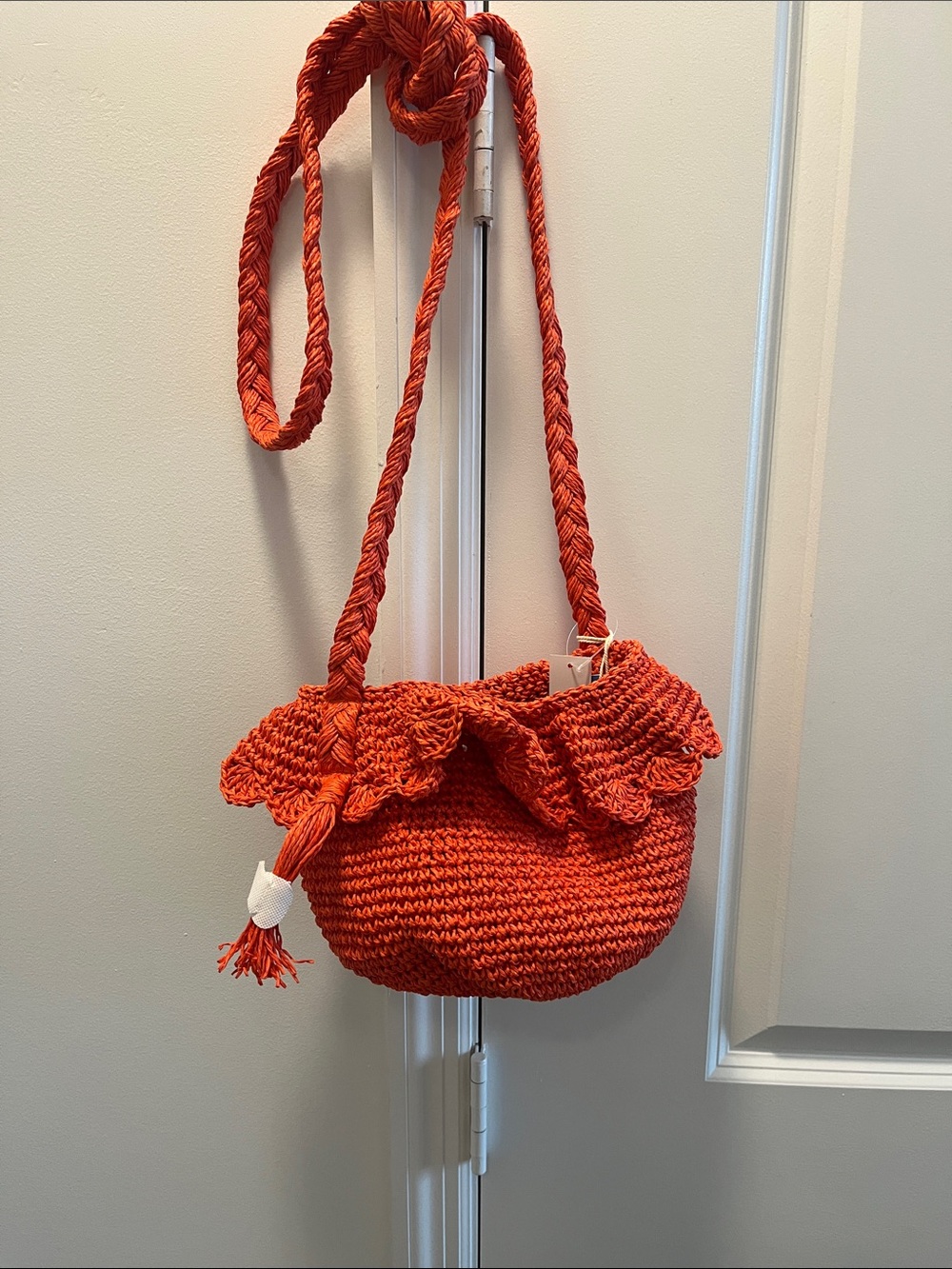 Target Orange Raffia Crossbody Bag with Braided Strap